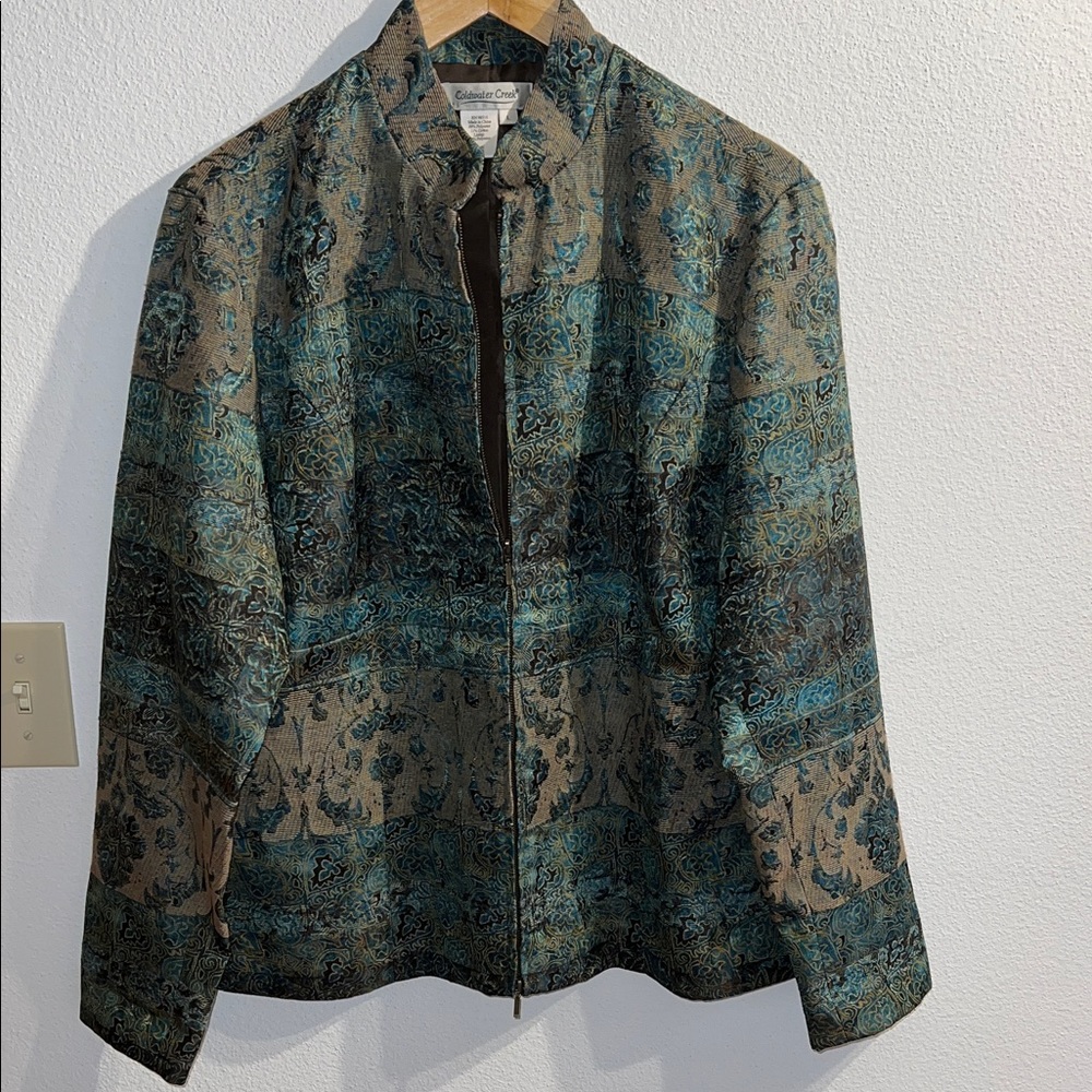 Coldwater Creek Greenish Blue and Brown Patterned Blazer